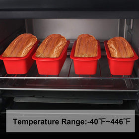 SILIVO mini loaf pan size 5.7x2.5x2.2 inches fits small loaves.