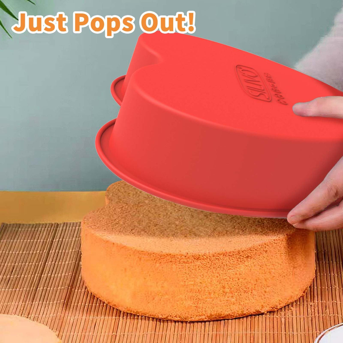 SILIVO heart cake pan in 9-inch size, oven, microwave, and freezer safe