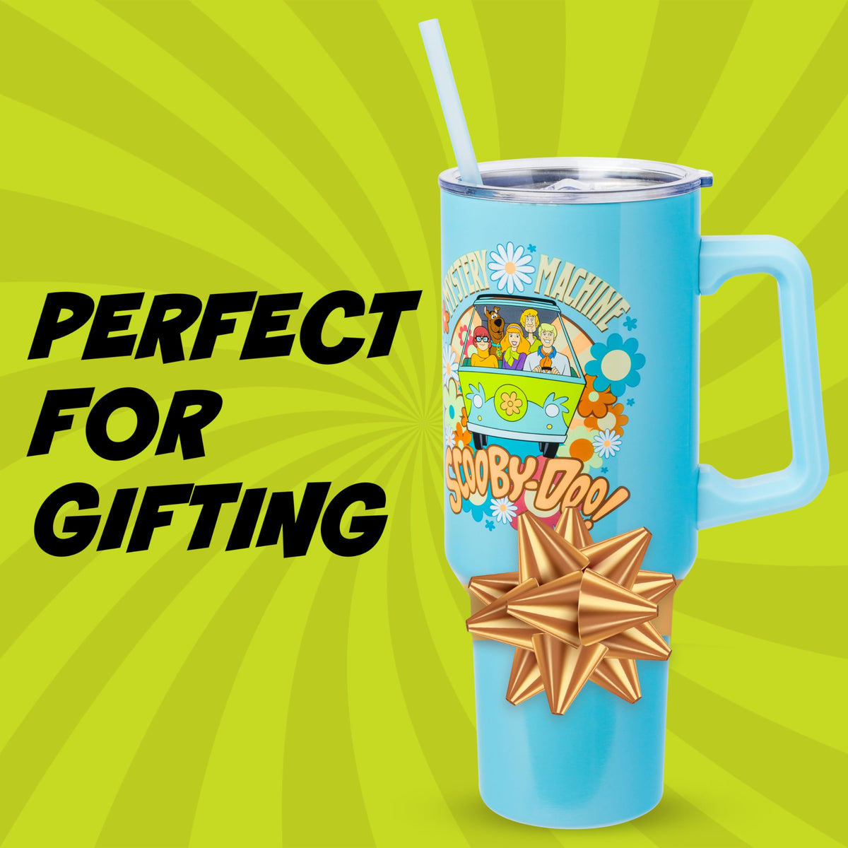 Bold blue Scooby-Doo graphic on a practical tumbler