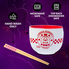 Red and white checker pattern decoration on the bowl.