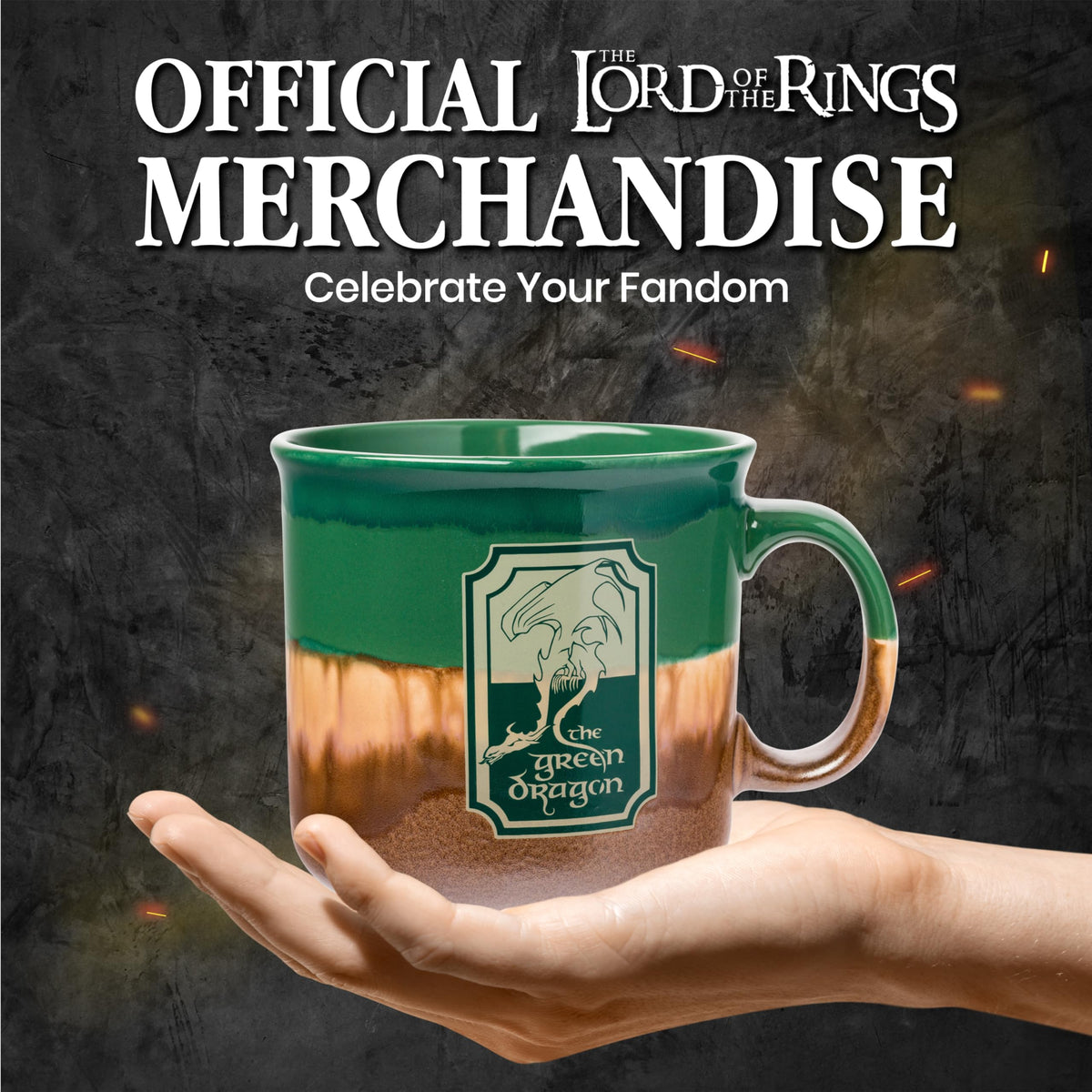 Earthy backdrop highlights rustic vibe of the Lord of the Rings mug.