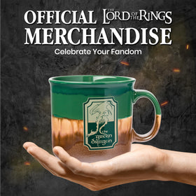 Earthy backdrop highlights rustic vibe of the Lord of the Rings mug.