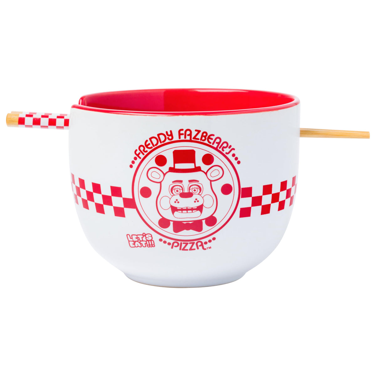 Silver Buffalo Freddy bowl logo on a ramen bowl, ideal for fans and gifts.