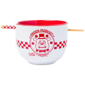 Silver Buffalo Freddy bowl logo on a ramen bowl, ideal for fans and gifts.