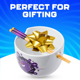 Silver Buffalo Gengar bowl with built-in chopstick holder for easy dining