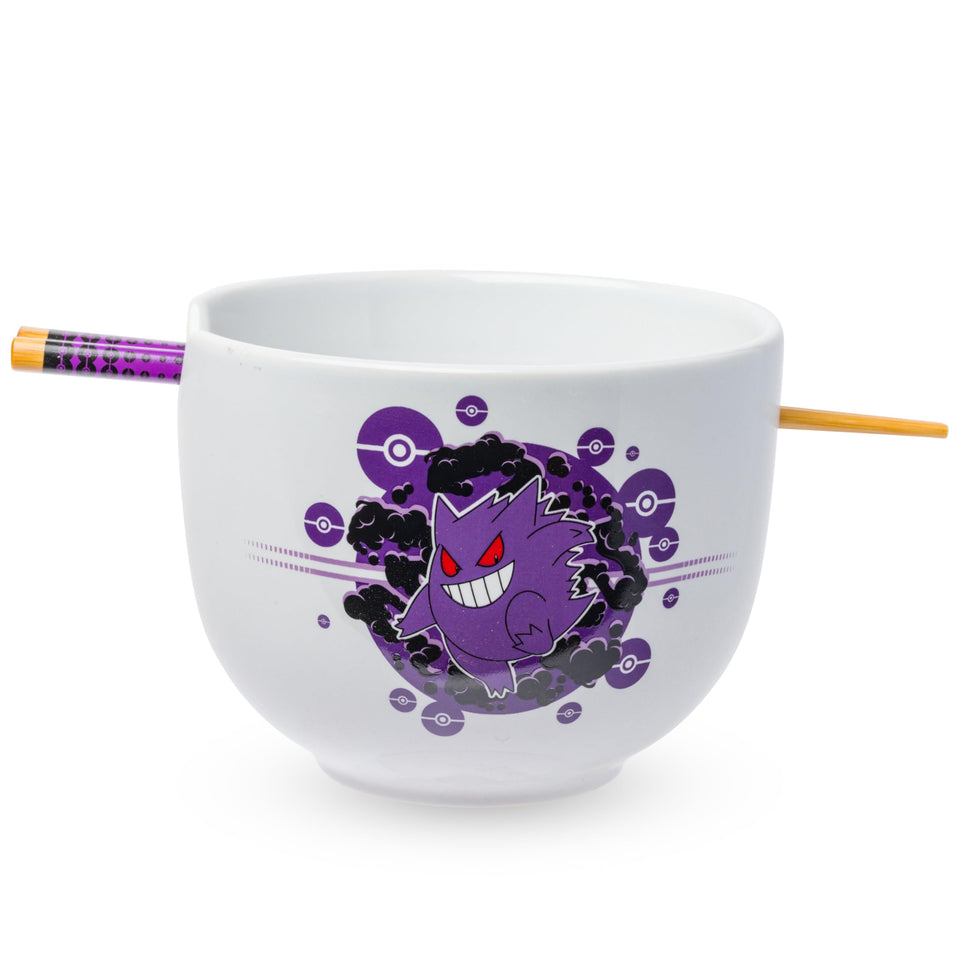 Silver Buffalo Gengar ramen bowl with chopsticks for ramen, soup, and more