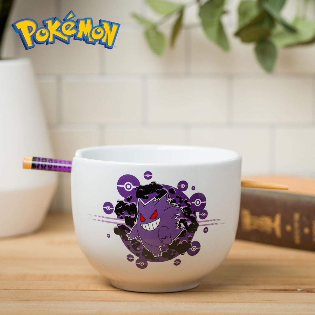 Silver Buffalo Gengar wide-mouth ceramic bowl ideal for noodles or rice bowls