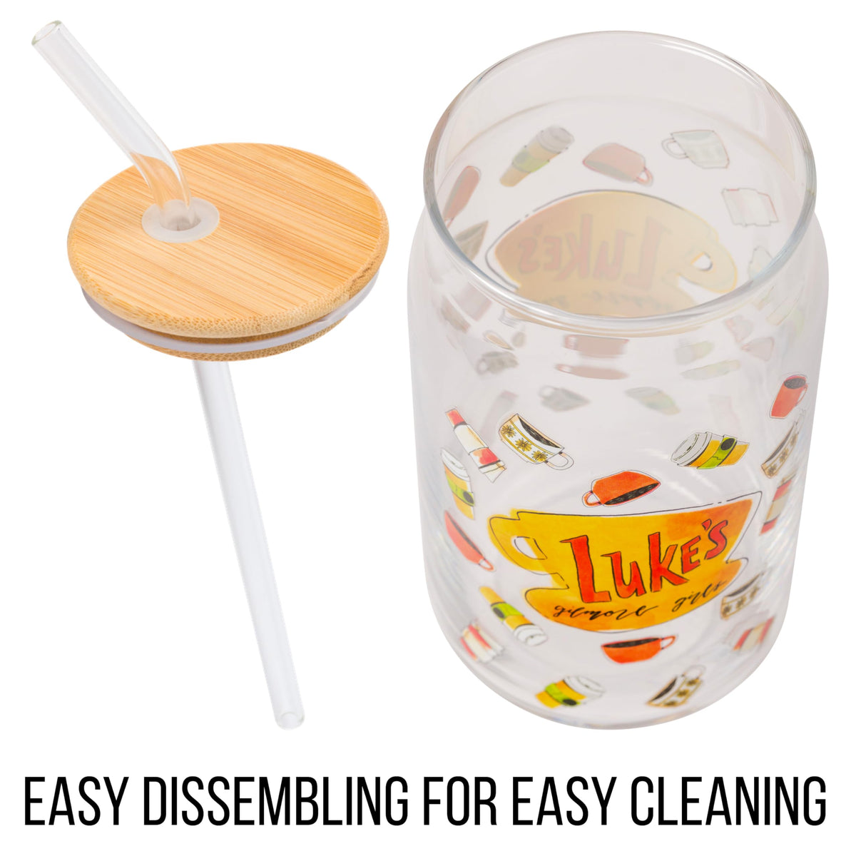 Silver Buffalo 16-ounce glass straw tumbler, reusable straw for sustainable sipping.