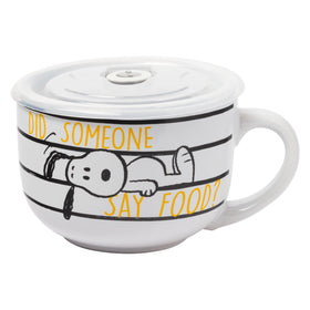 Silver Buffalo Peanuts Snoopy and Woodstock mug, two-sided with vented lid.