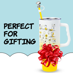 Silver Buffalo Peanuts tumbler with 40-ounce capacity for extended hydration.