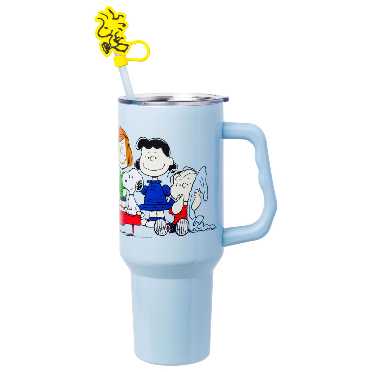 Silver Buffalo Peanuts tumbler with full-color design, ideal for on-the-go sipping.