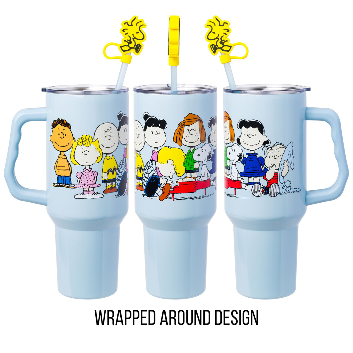 Silver Buffalo Peanuts tumbler featuring Snoopy and Woodstock, perfect for daily hydration.