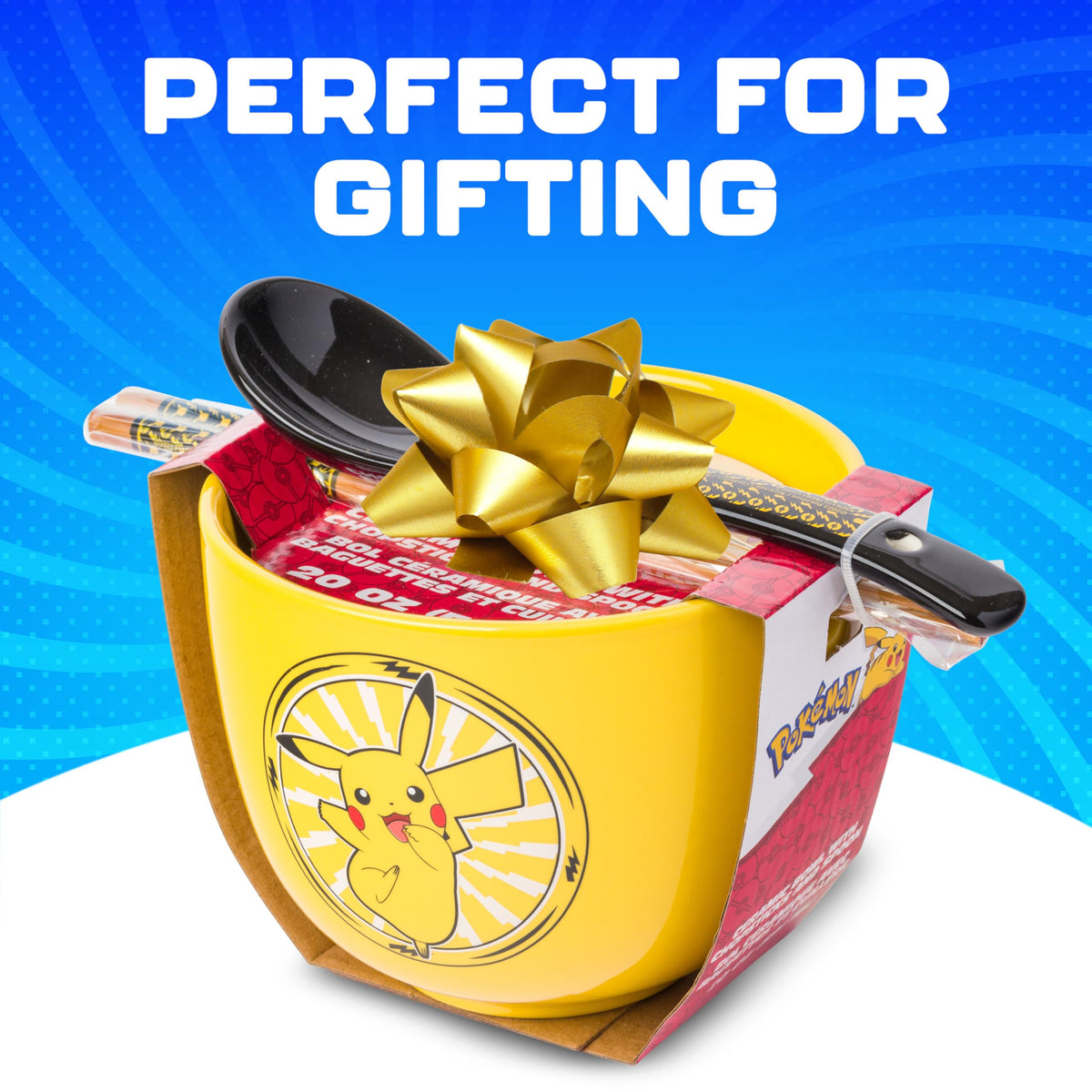 Silver Buffalo Pikachu bowl with wide mouth makes serving and cleaning simple.