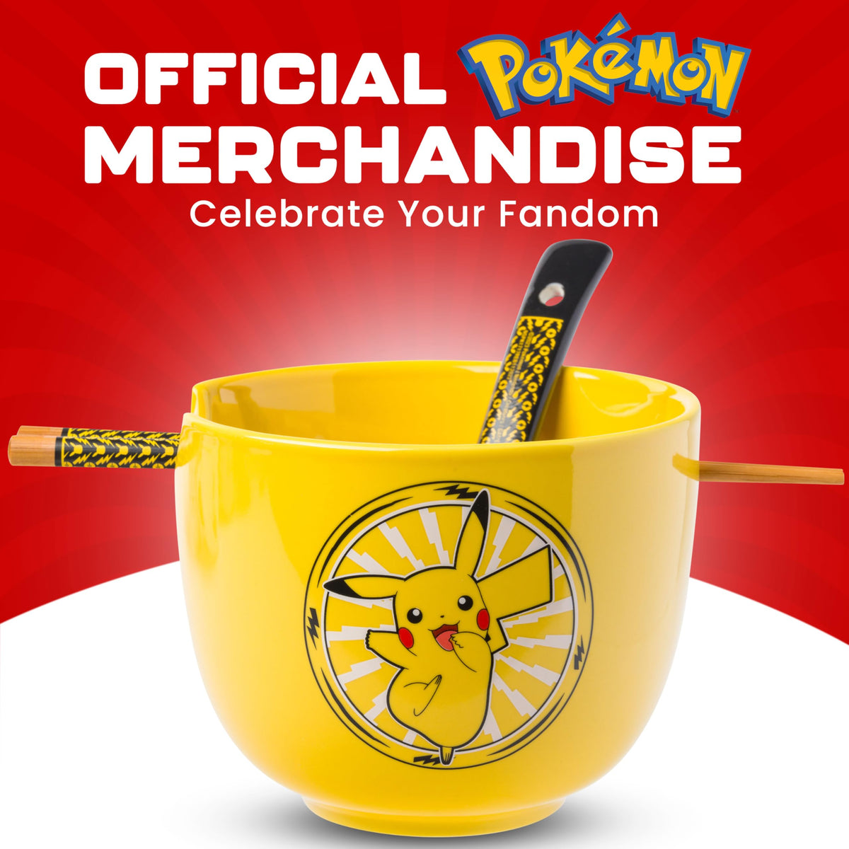 Silver Buffalo Pikachu chopsticks set complements the bowl for easy meals at home.
