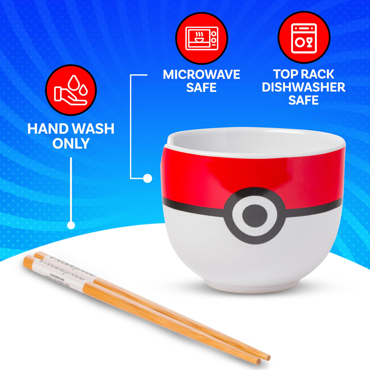 Silver Buffalo Pokeball bowl and chopsticks ready for casual dinners and gifts