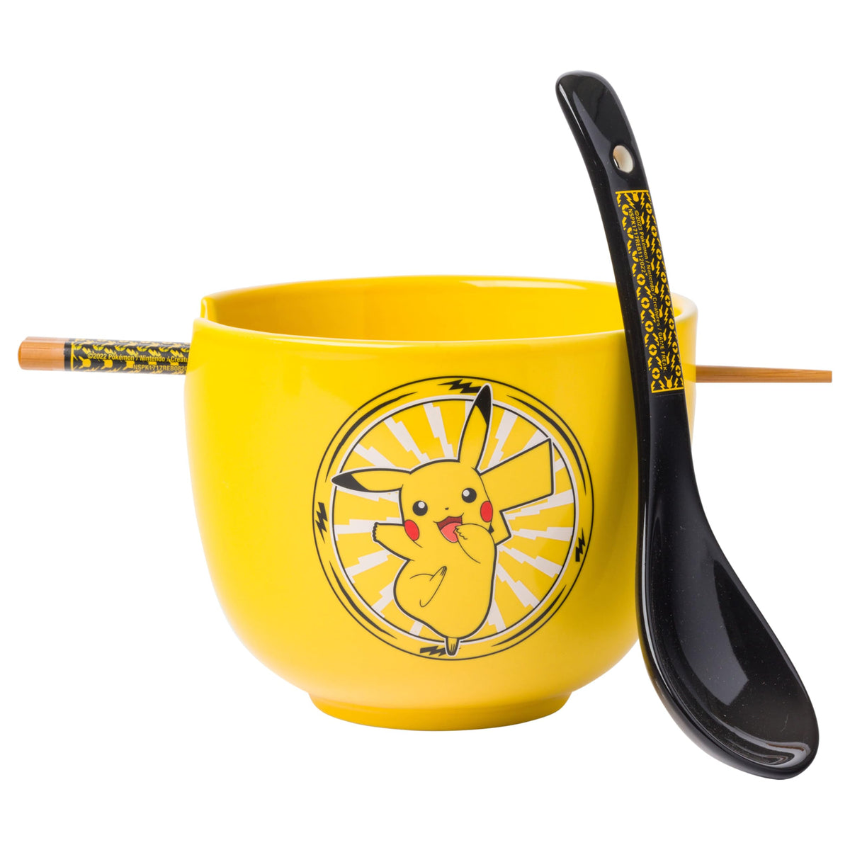 Silver Buffalo Pokemon Pikachu ramen bowl with thunderbolt design, ideal for ramen or soup.