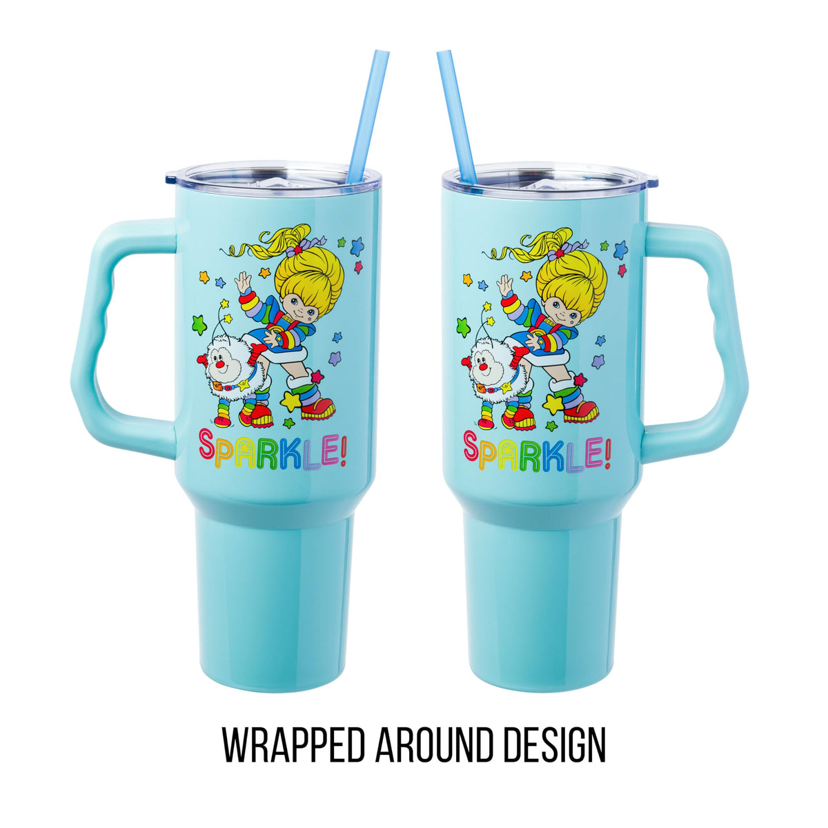 Silver Buffalo Rainbow Brite tumbler back view showing stars for fans