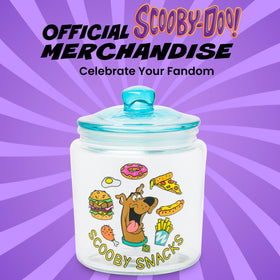 Silver Buffalo Scooby Doo jar on kitchen shelf keeps dry goods fresh