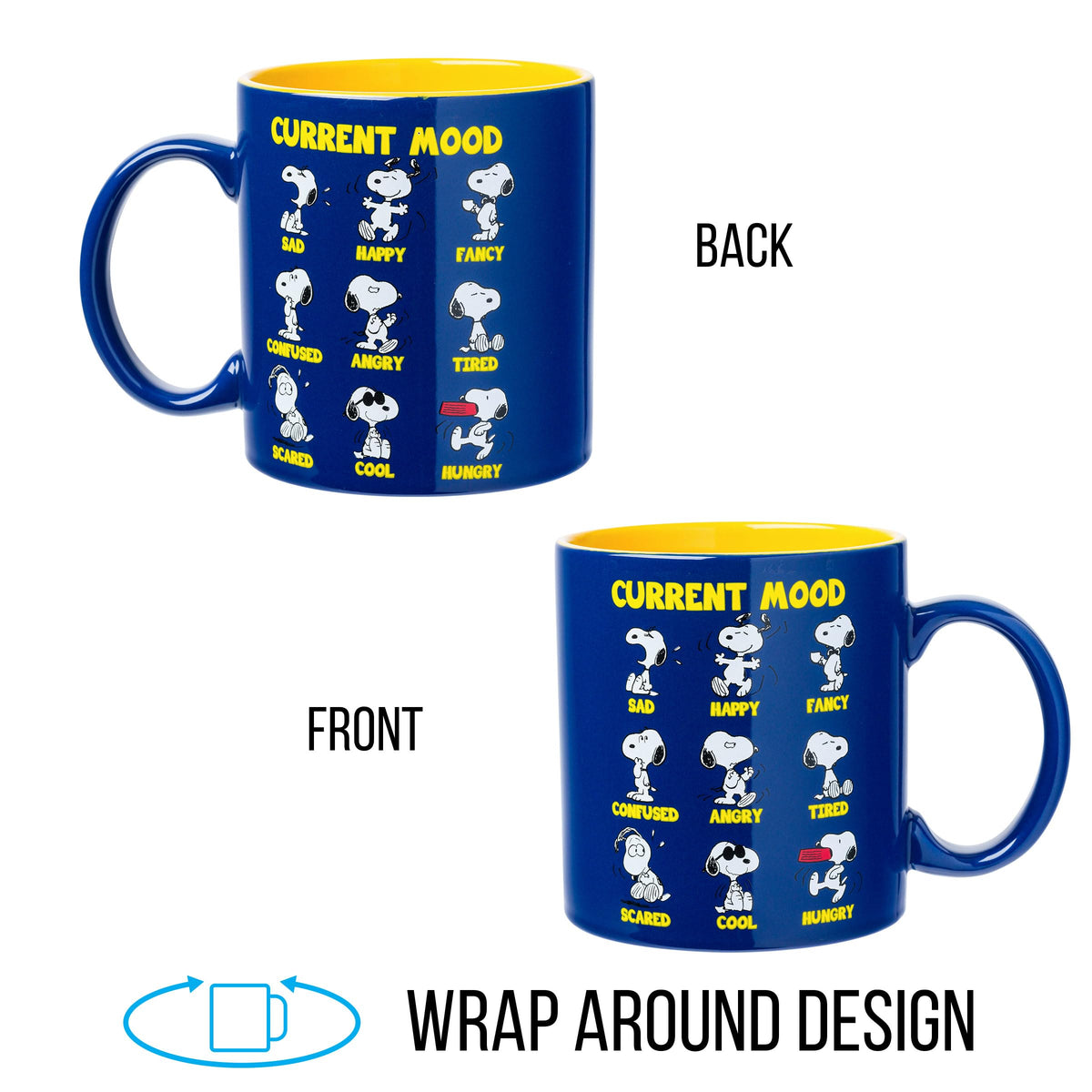 Silver Buffalo Snoopy mug blue exterior yellow interior ideal for coffee
