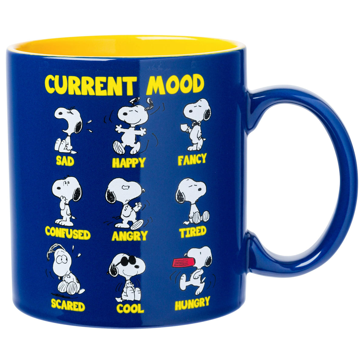 Silver Buffalo Snoopy current mood mug with multiframe images for daily vibes