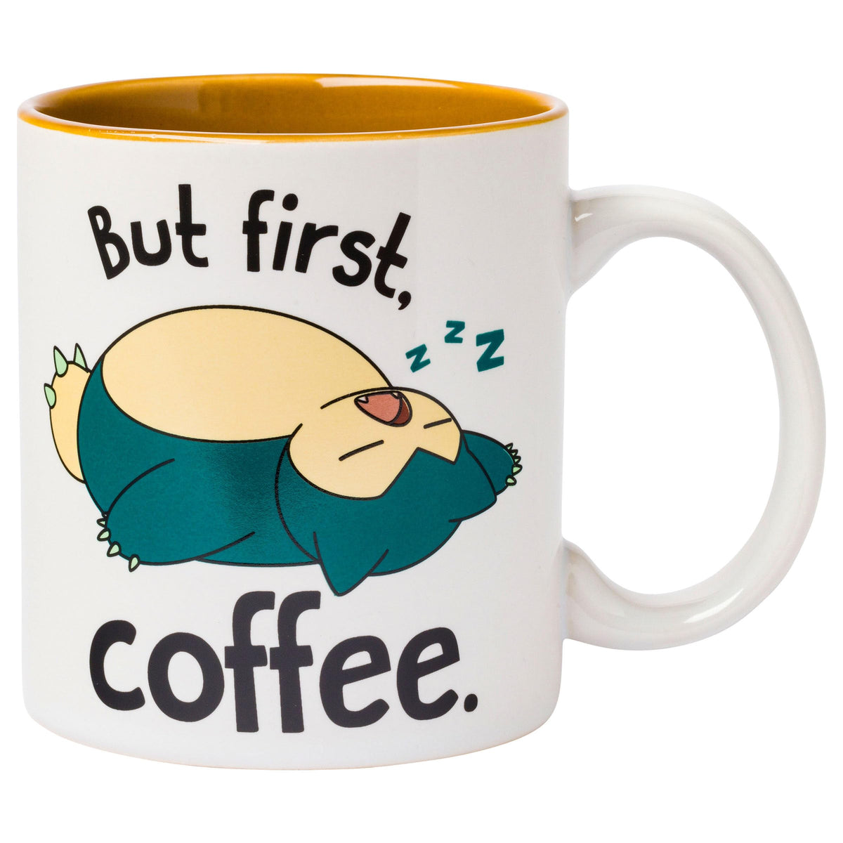 Silver Buffalo Snorlax but first coffee mug front view with bold design and 20 oz capacity.