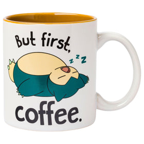 Silver Buffalo Snorlax but first coffee mug front view with bold design and 20 oz capacity.
