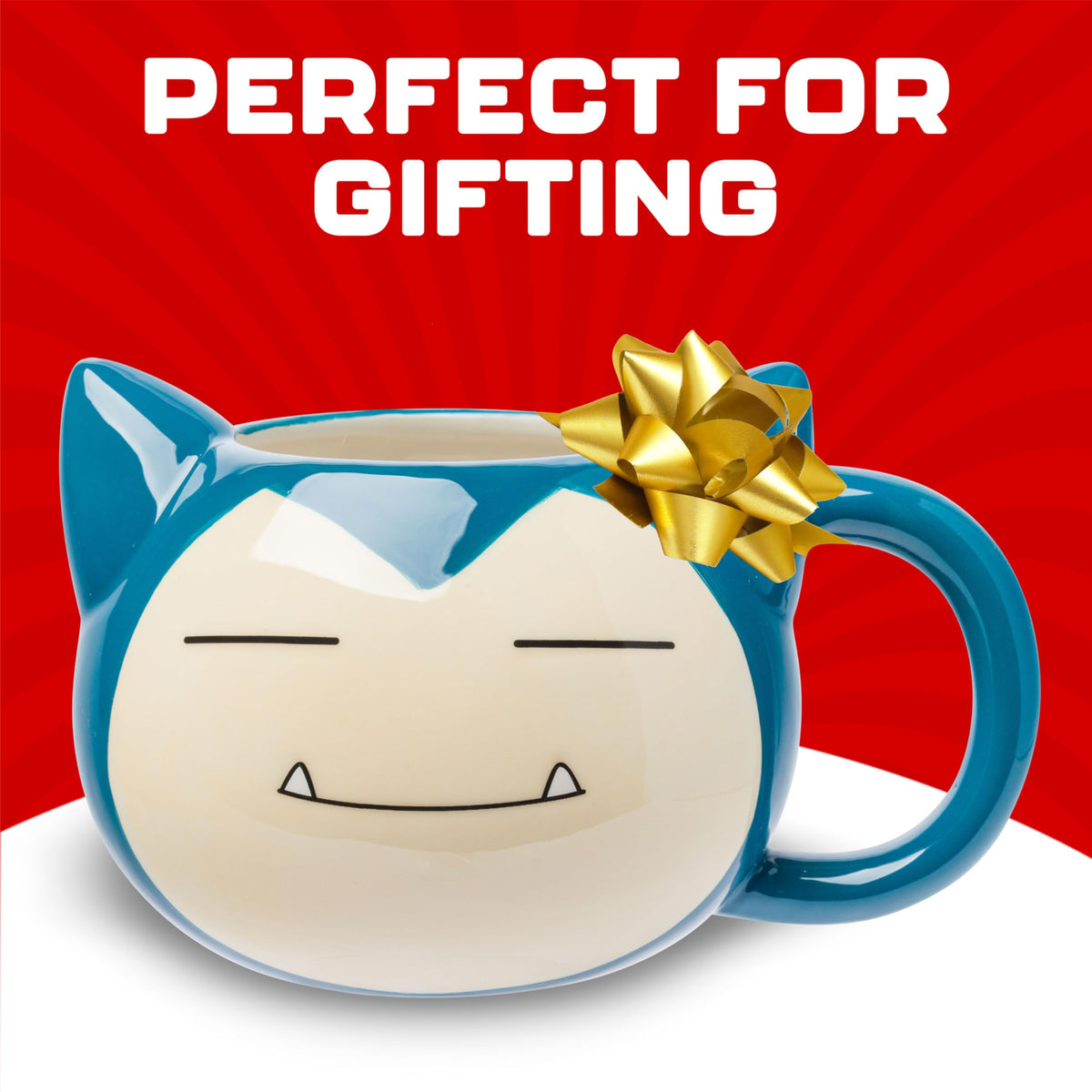 Silver Buffalo Snorlax face mug used as a desk organizer or paperweight.