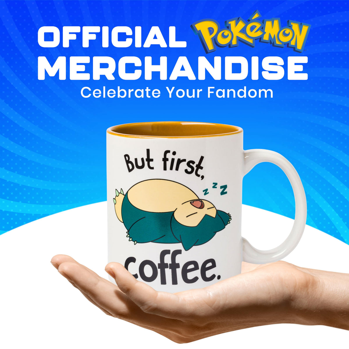 Silver Buffalo Snorlax mug on desk setup ideal for morning ritual.