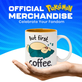 Silver Buffalo Snorlax mug on desk setup ideal for morning ritual.