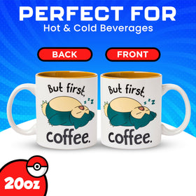 Silver Buffalo Snorlax mug side view highlighting durable ceramic and comfortable grip.
