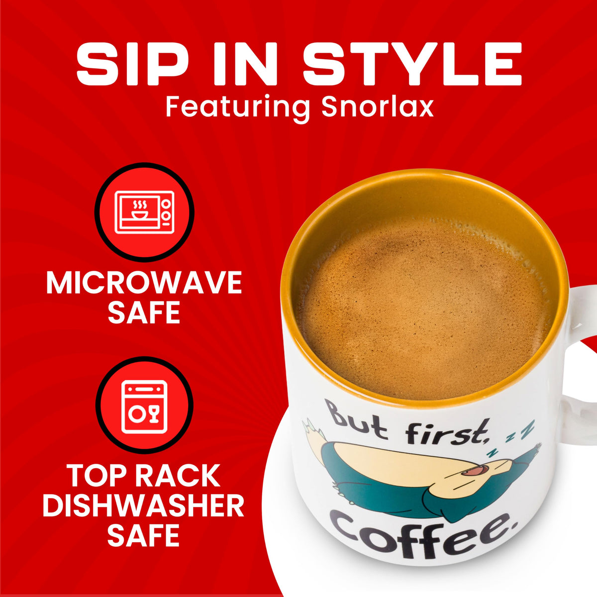 Silver Buffalo Snorlax mug top view showing spacious opening for beverages.
