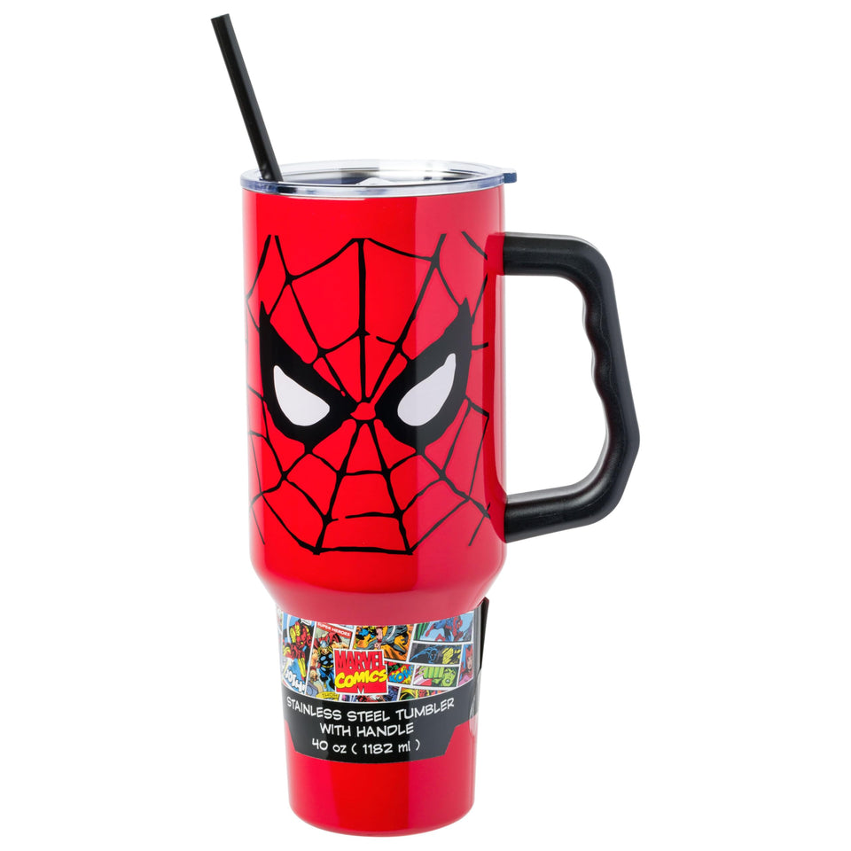 Silver Buffalo Spider-Man tumbler with face center design for fans