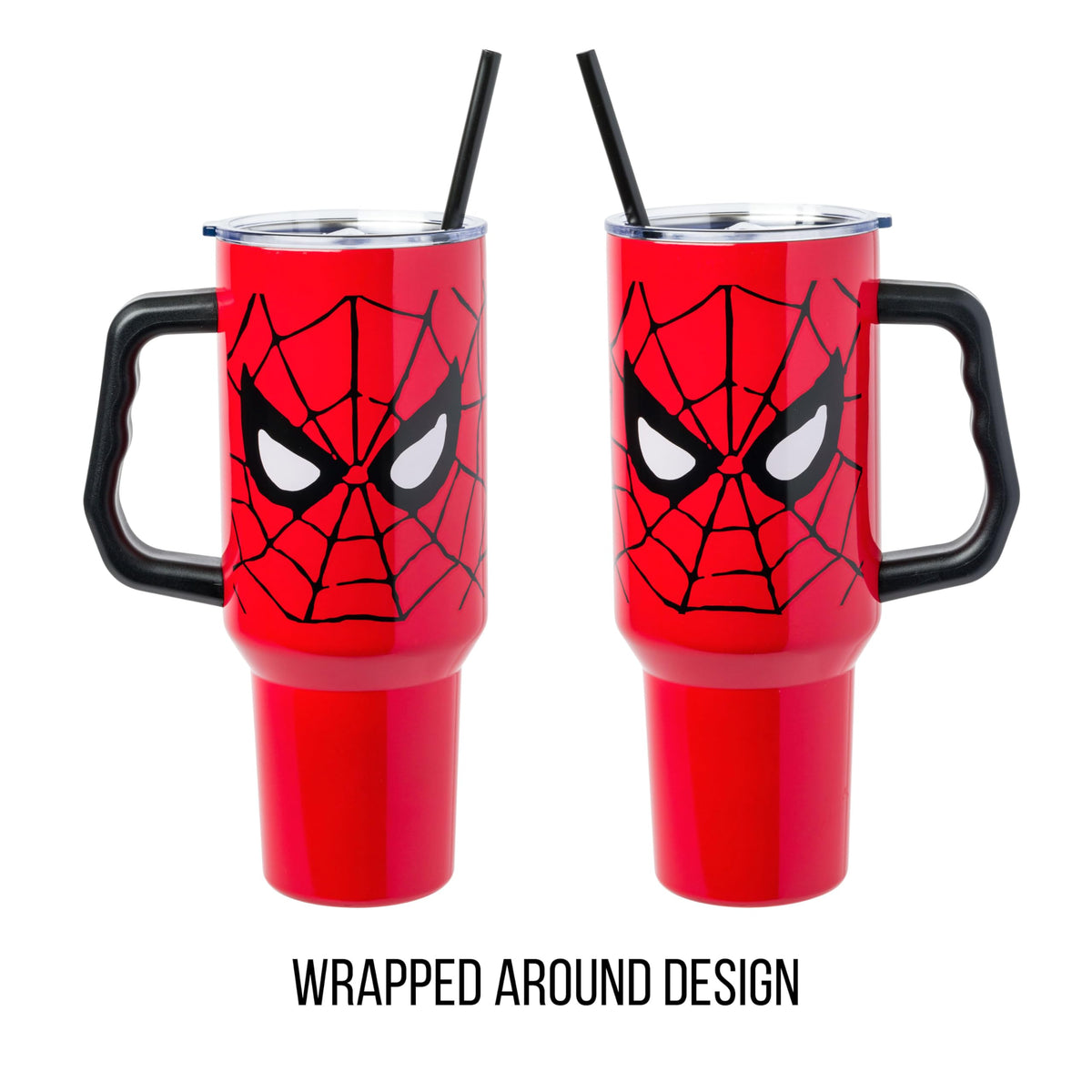 Red bodied Spider-Man tumbler in durable stainless steel for daily hydration