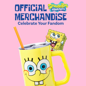 Silver Buffalo SpongeBob tumbler lid and straw close-up for convenient sipping