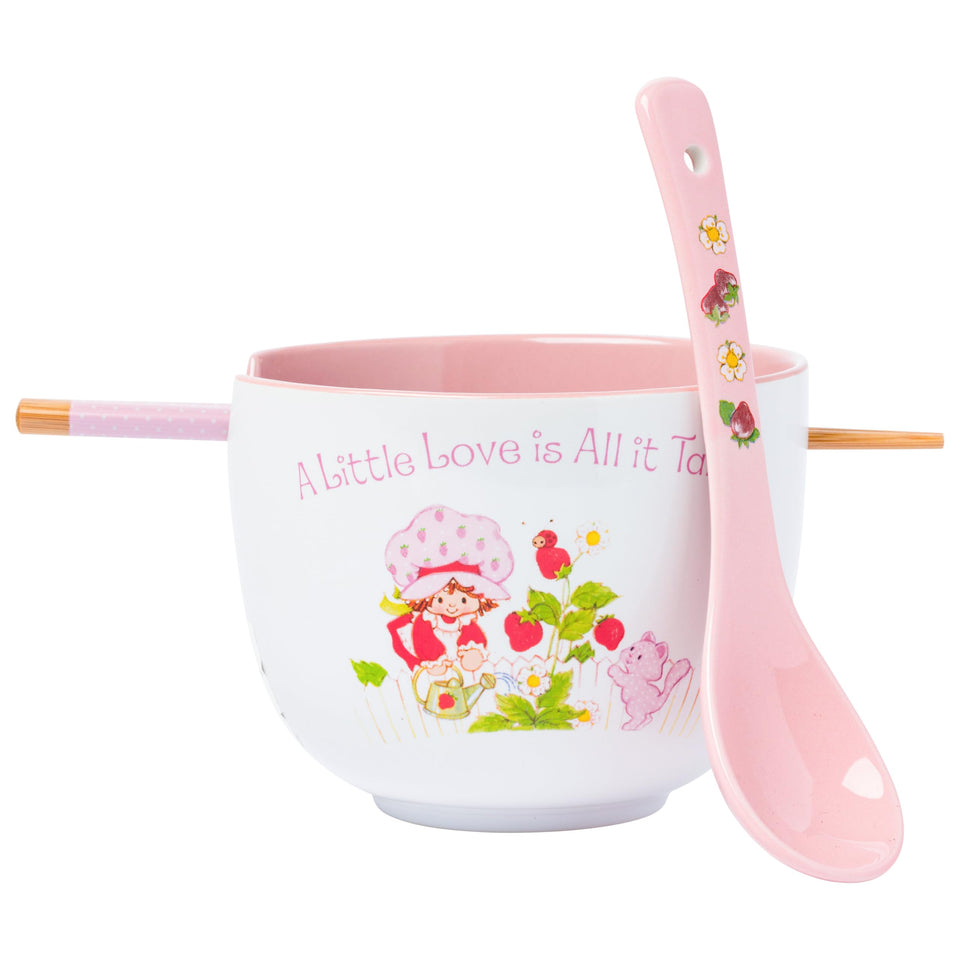 Silver Buffalo strawberry shortcake ramen bowl with garden scene for playful dining