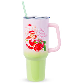 Silver Buffalo Strawberry Shortcake tumbler front view with berry motif, ideal for on-the-go hydration.