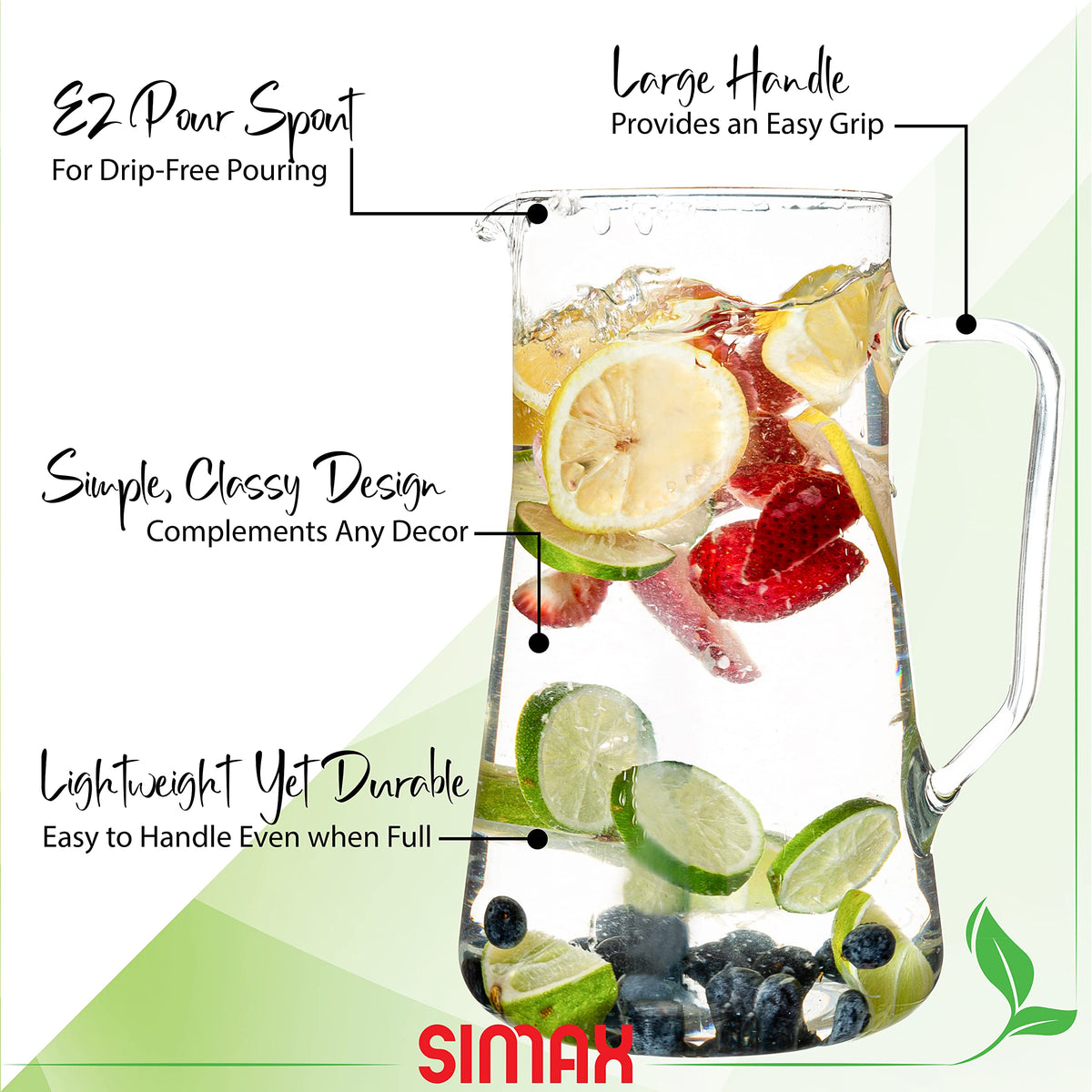 SIMAX angled-design pitcher fitting fridge door for space-saving storage