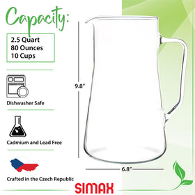 SIMAX borosilicate 80-ounce pitcher highlights clarity and durability