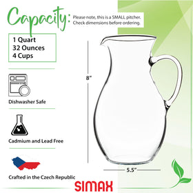 SIMAX borosilicate pitcher with a sturdy handle for comfortable serving.