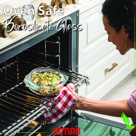 SIMAX glass casserole dish in microwave; reheating leftovers easily.