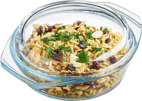 SIMAX glass casserole dish with lid; ideal for serving and moisture retention.