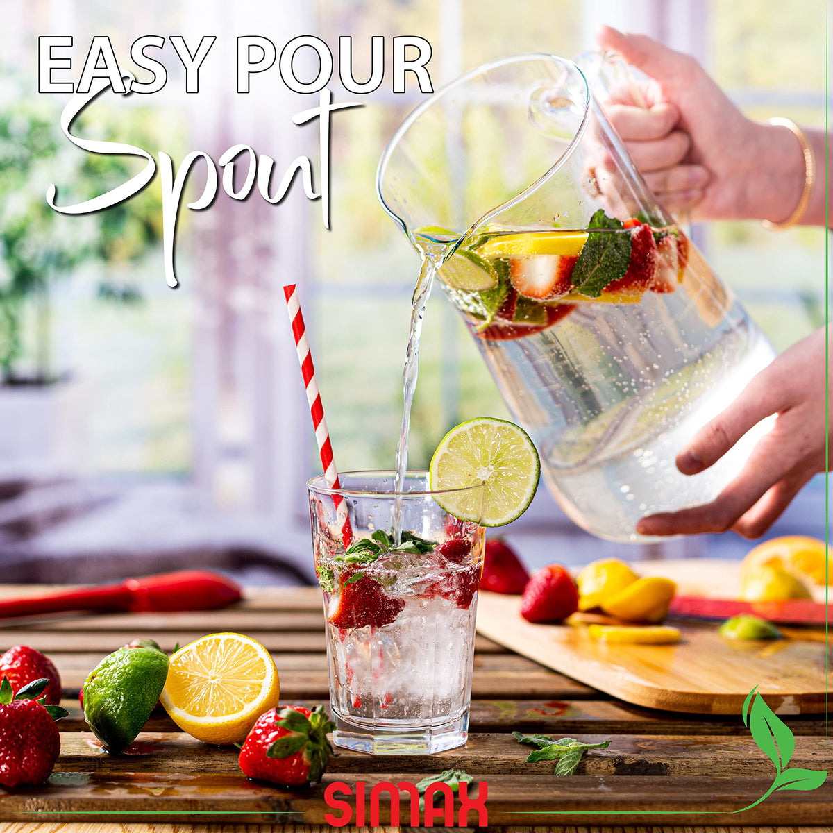 SIMAX iced tea pitcher pouring with smooth, precise spout action