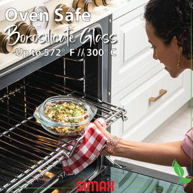 SIMAX round glass casserole in oven-safe design ideal for direct-to-table service.