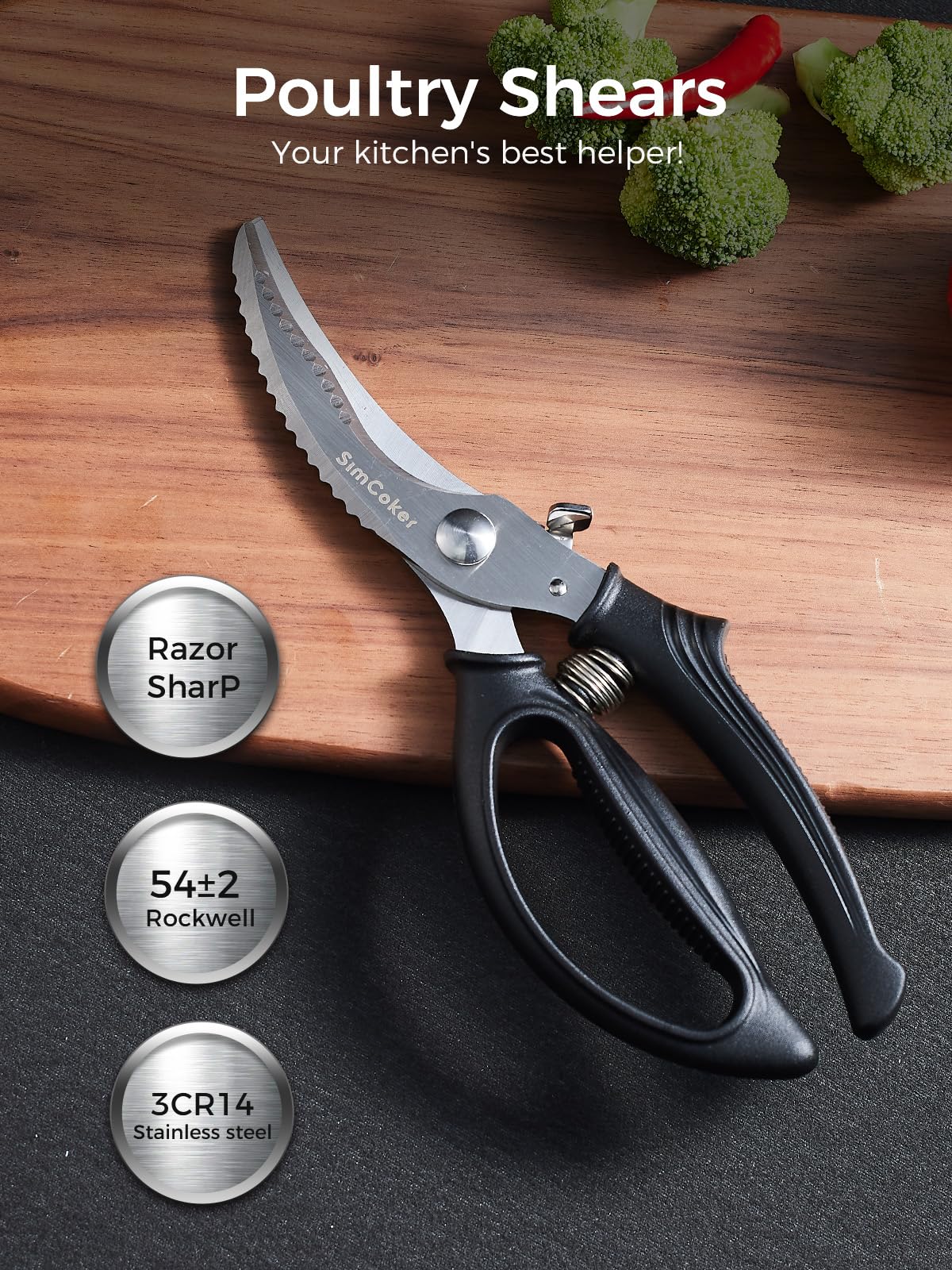 SimCoker heavy-duty poultry shears cut ribs and bones with ease