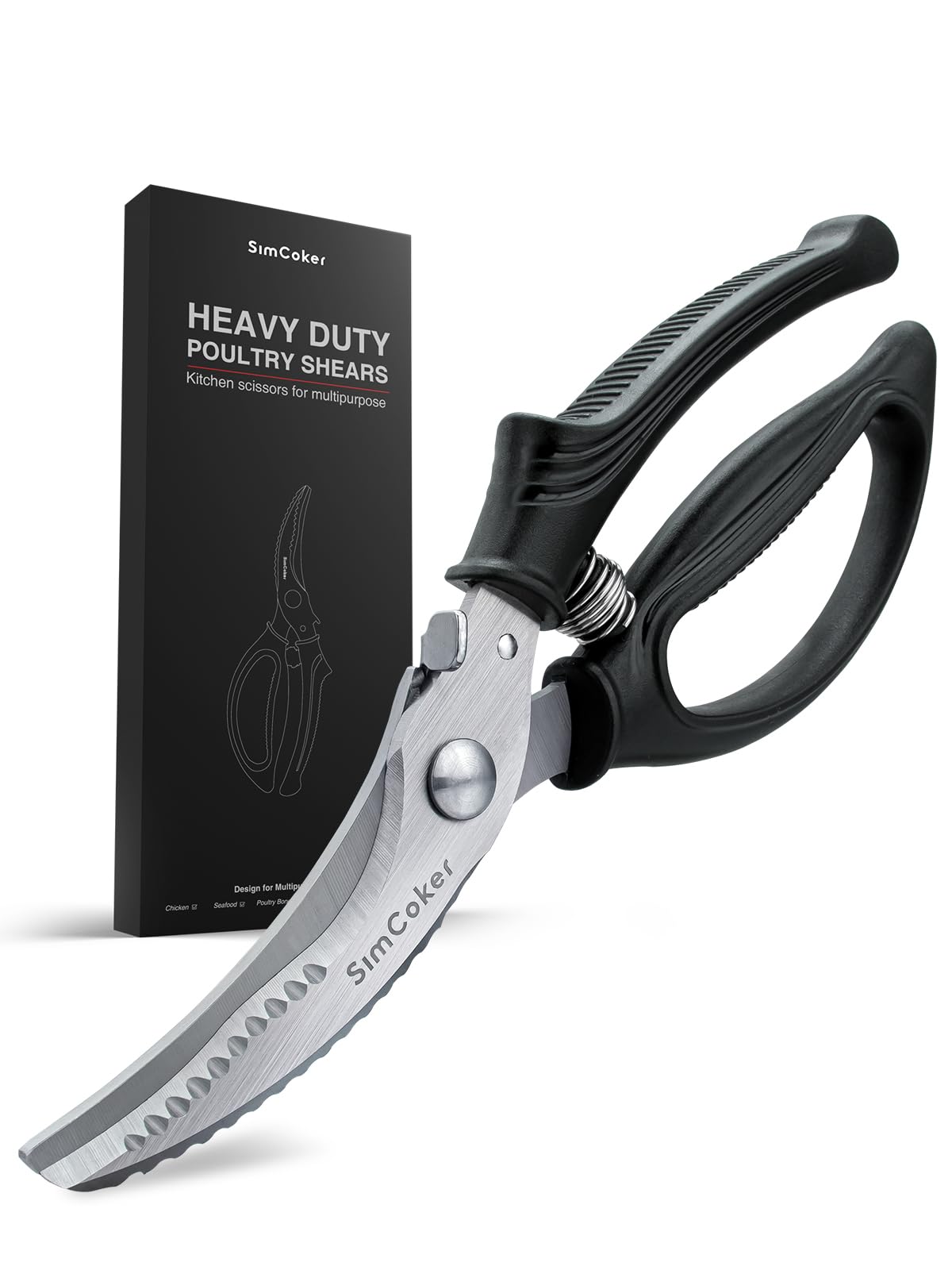 SimCoker poultry shears with anti-slip handle for precise, comfortable cuts