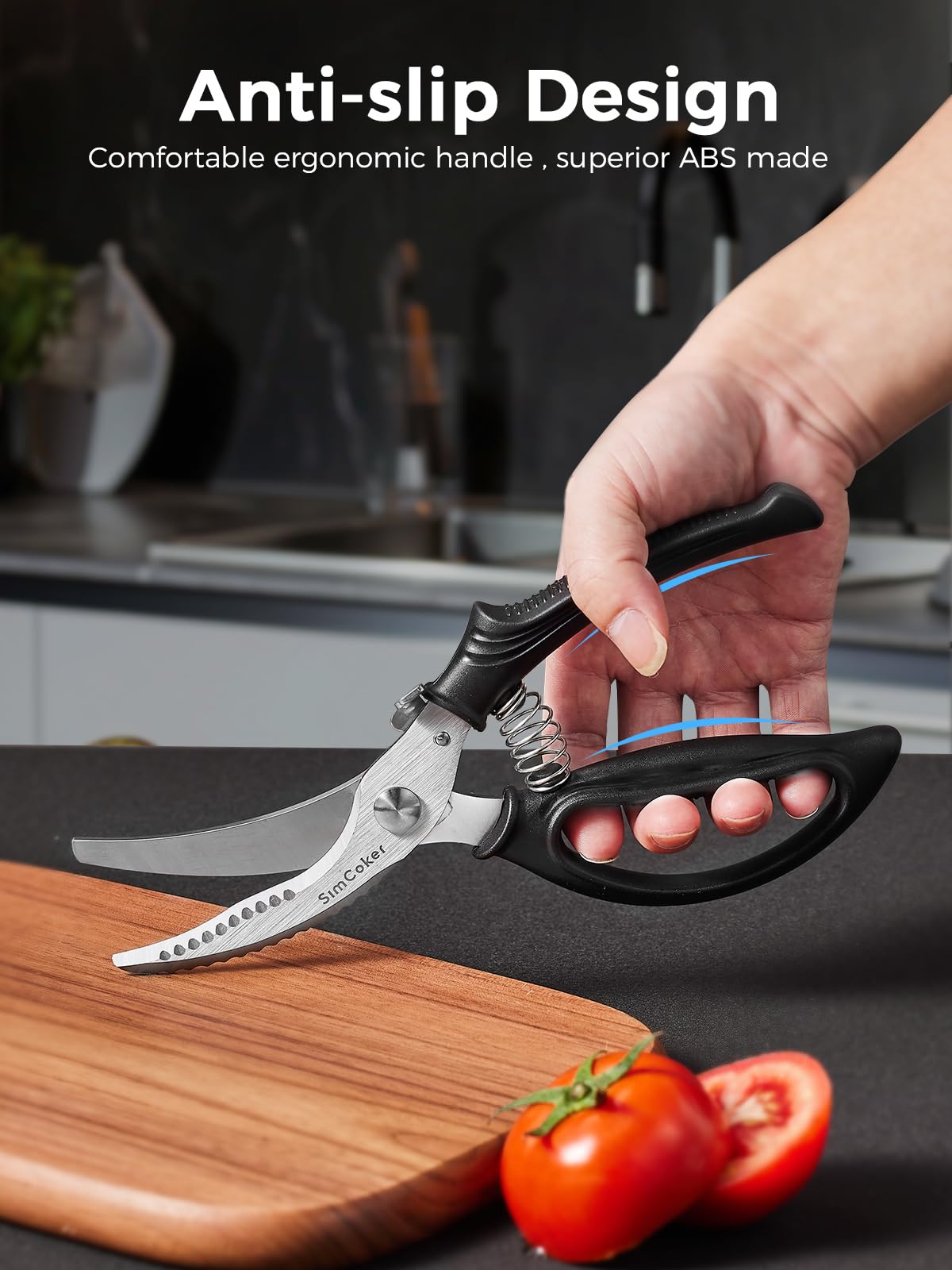 SimCoker spring-loaded poultry shears reduce effort with quick returns