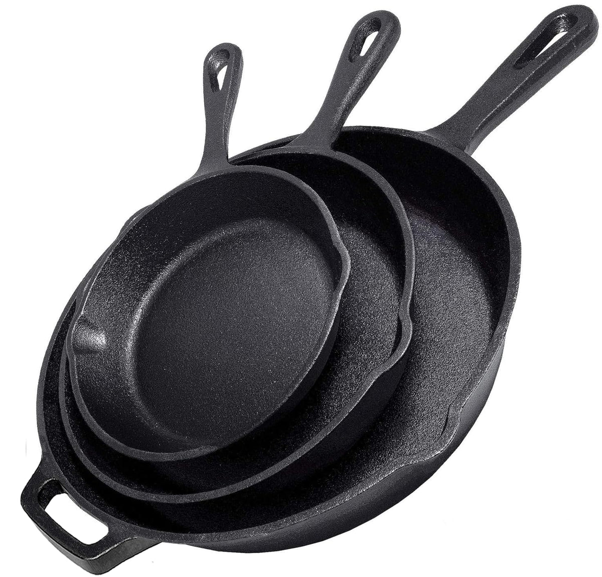 Simple Chef 12-inch cast iron skillet pours evenly for searing and browning.