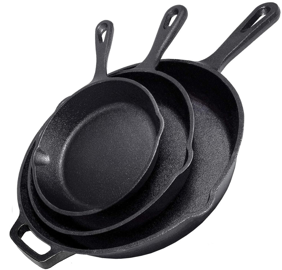 Simple Chef 12-inch cast iron skillet pours evenly for searing and browning.