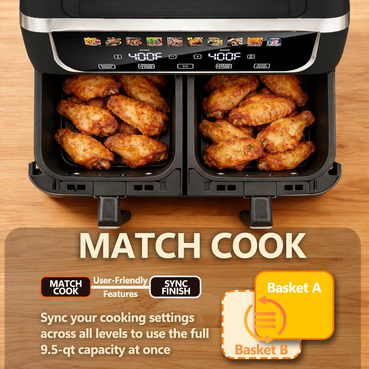 Simple Deluxe air fryer reaching up to 450°F for fast, even cooking results