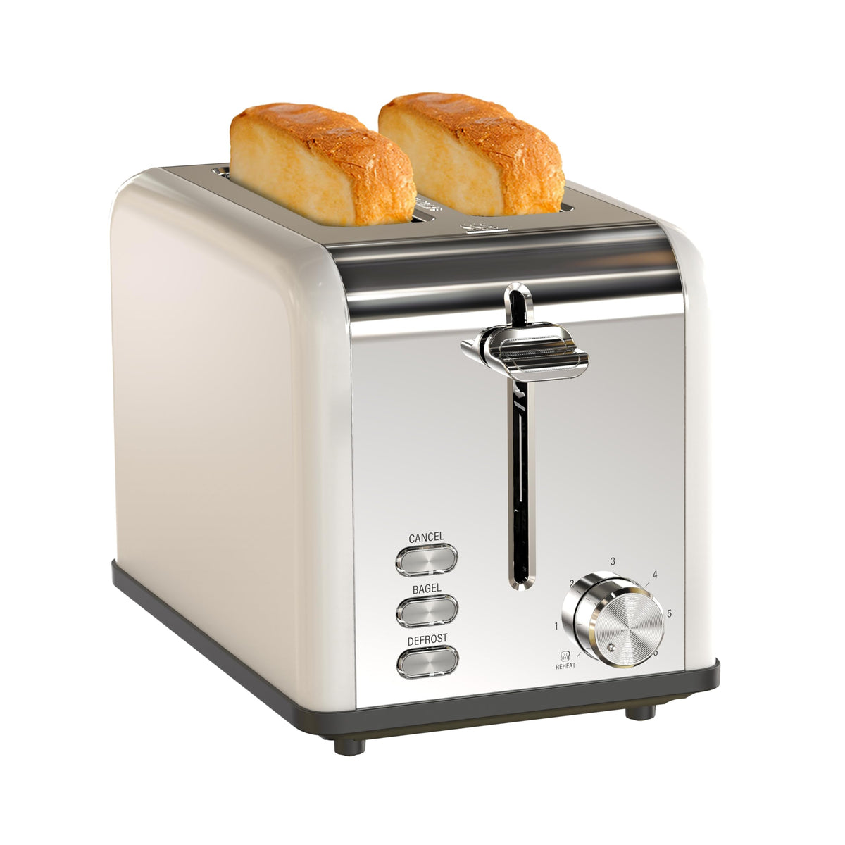 Simple Deluxe toaster front view with compact design for small kitchens